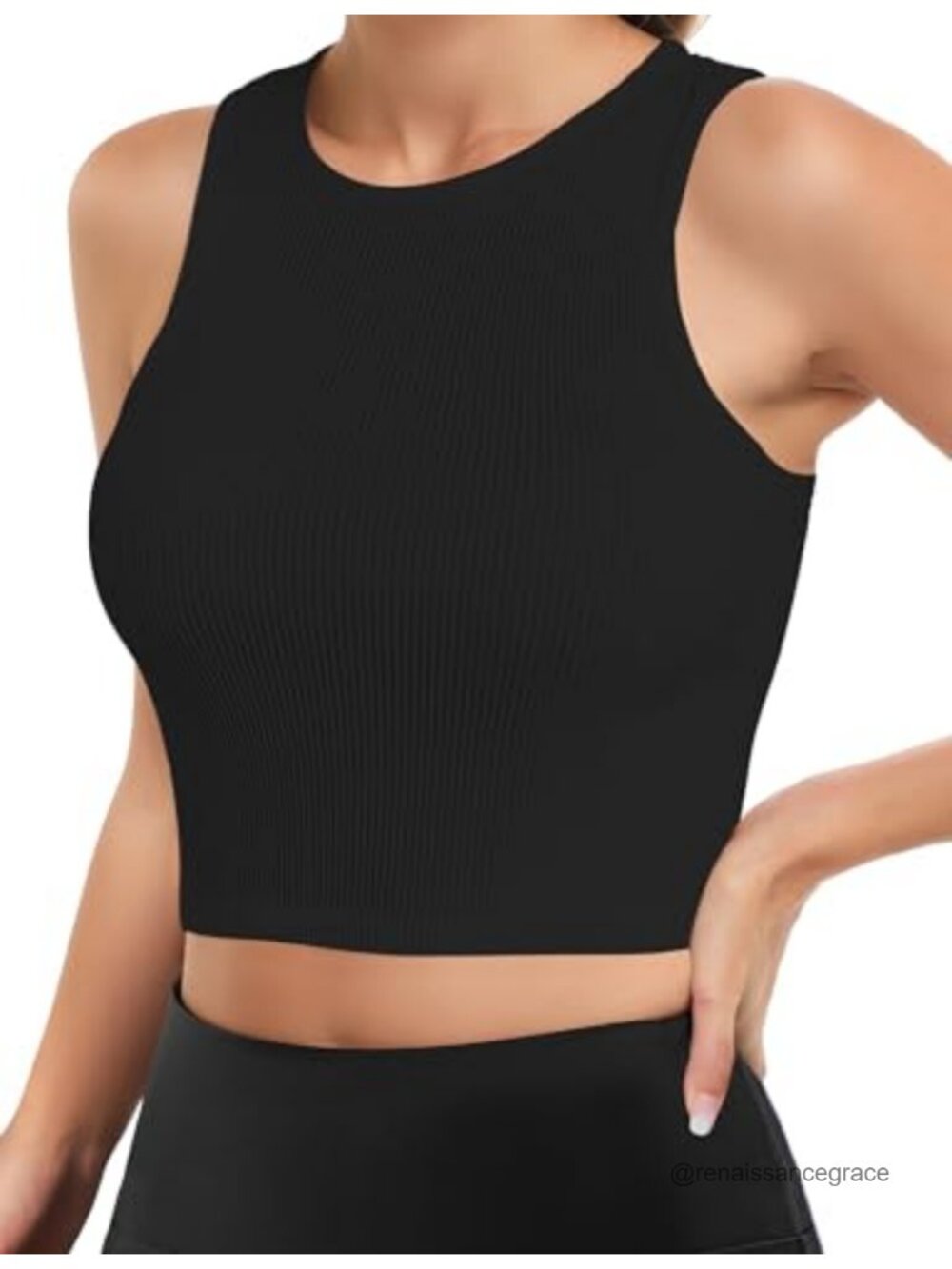 Seamless Ribbed High Neck Racerback Crop Tank Top Women's Workout Yoga Top